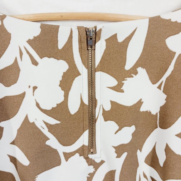 Melloday, Women's 2X Floral Print Top, Short Sleeve, Tan & White, 1/4 Zip Back - Picture 4 of 12